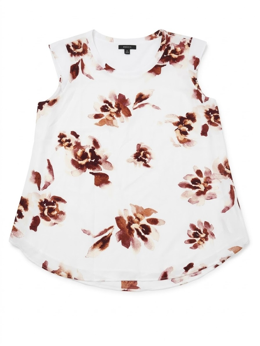 RW&CO Floral Sleeveless Blouse White Burgundy Rose S Small